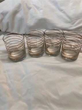 Set of 4 Vintage MCM Kraftware Gold Swirl Double Old Fashioned Glasses